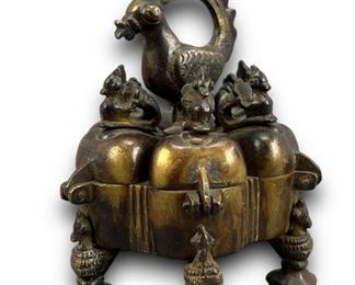 Large Antique Kumkum box, Indian Spice Box 