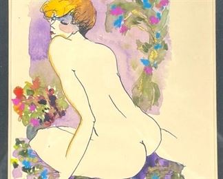 Dominique Pencil Signed Hand Colored Nude Artwork on Paper 