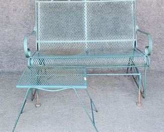 Vintage Iron Outdoor Patio Glider Settee & Side Tables