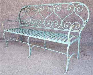 Fantastic Vintage Iron Patio Bench Scalloped Back