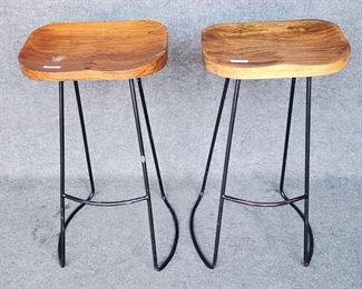 MCM Modern Style Wood & Iron Bar Stools