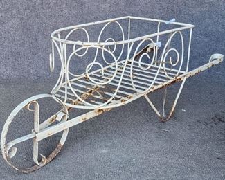 Vintage Iron Garden Wheel Barrow Planter Stand 