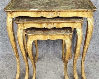 3 Vintage Gilt Painted Italian Hollywood Regency style Nesting Tables 