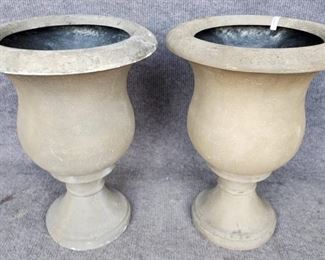 Pair Faux Cement Decorative Urn form Garden Planters