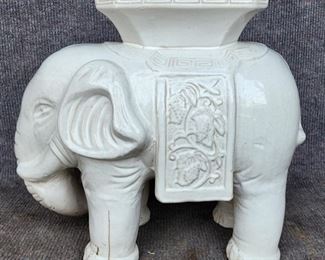 Vintage Figural Elephant Glazed Pottery Garden Seat