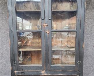 Vintage Primitive Style Glass Display Cabinet