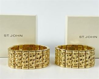 2 St. John Chunky Textured Wide Women's Bracelet W/ Original Box