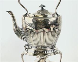Antique Victorian Silver Plated Tea Pot Kettle & Heater Stand 