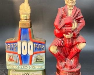 Vintage Empty Jim Beam 1972 Colorado Springs Centennial AND Empty 1969 Whyte Mackays Scotch Whisky Scotsman Bagpipe