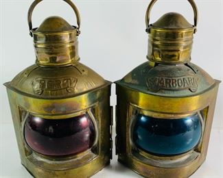 Antique Port and Starboard Brass Boat Lanterns