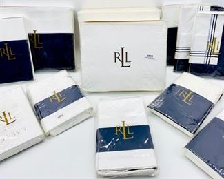 Ralph Lauren White Pieced Glen Royal Blue Fitted Sheet, Full Sheet Set, Queen Flat Sheet And Pillow Cases Assorted Lot