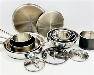 All Clad Metal Crafted Assorted Pots, Pans And Other Non Branded Metal Bowl Set 