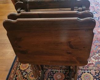 Set of 4 Wooden TV Trays with Holder