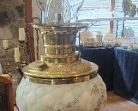 Antique Etched Frosted Glass Converted Oil Lamp