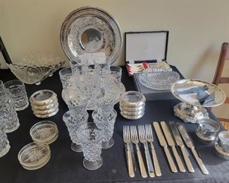 Silver Plate Items and a Collection of Fosteria American Cube Items, Sterling silver & Glass Coasters