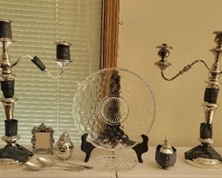 Silver Plate Pair of Candelabras and more