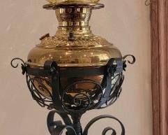 Wrought Iron & Amber Glass Lamp