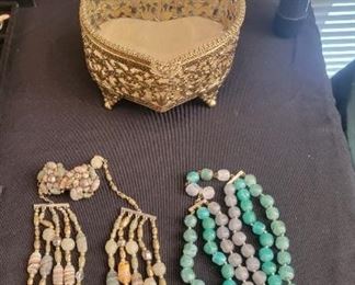 Brass & Glass Jewelry Boxes and Necklaces