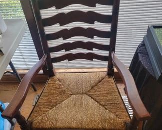 Vintage Oak Ladder Back Chair with Woven Seat