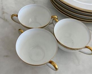 10 plates 6-1/4",  6 plates 9" 5 dishes 5", 4 demi tasse cups, 10 demitasse saucers, Bohemian veg. Platter,9 double handle soup bowls.18 saucers.  10 demitasse plates 