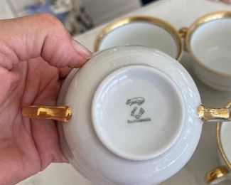 10 plates 6-1/4",  6 plates 9" 5 dishes 5", 4 demi tasse cups, 10 demitasse saucers, Bohemian veg. Platter,9 double handle soup bowls.18 saucers.  10 demitasse plates 