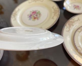 This set is  Vintage  from Tiffany we have  10 plates 10inches, 10 soup plates 5" ,10 small  round 5 " ,9 small plates 6", 12 saucers 6", 12 cups, gravy bowl, Milk and sugar, vegetable platter 16 inches  top and bottom fruit dish 9-1/2 inches