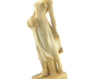 Vintage Resin Striding Woman Sculpture
