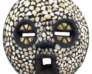 Painted Shell Inlaid African Wooden Mask
