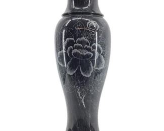 Tall Stone Etched Floral Vase
