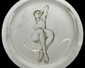 Ceramic Nude Female Sketched Style Art Plate
