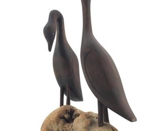 Vintage Hand Carved Geese on Drift Wood
