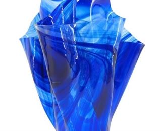 Signed Vintage Blue Art Glass Handkerchief Vase
