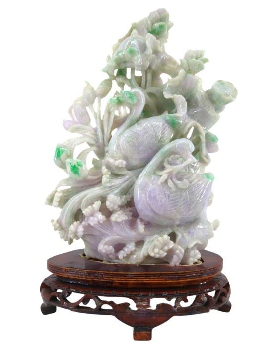 Antique Asian Carved Lavender Jade Swan Sculpture