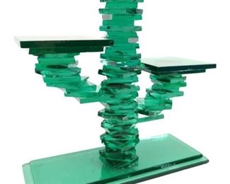 Green Geometric Art Glass Cactus Stand
