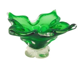 Green Murano Art Glass Flower Bowl
