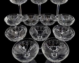 12pc Floral Etched Fostoria Crystal Glasses
