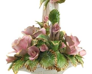 Signed Italian Capodimonte Basket of Flowers Art
