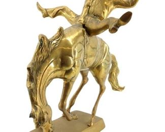 Vintage Turbulent Brass Horse Rider Sculpture
