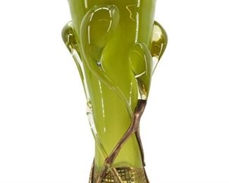 Signed Tamaian Brutalist Art Glass Vase
