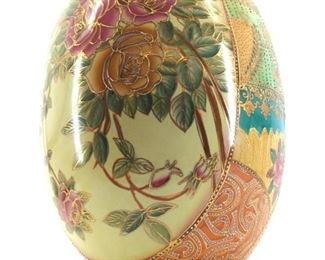 Large Vintage Painted Satsuma Egg Art
