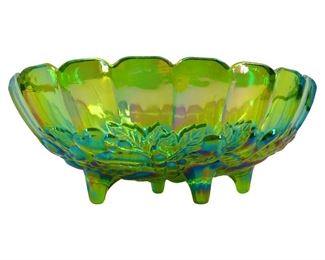 Vintage Green Carnival Glass Footed Fruit Bowl
