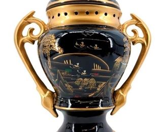 Porcelain Black and Gold Painted Censor Jar
