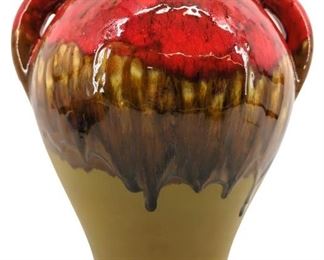Signed SH Glazed Red & Brown Pottery Vase
