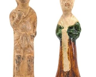 Pair of Antique Chinese Ceramic Pottery Sculptures

