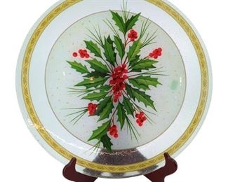 Vintage Festive Holly Gorham Art Glass Plate
