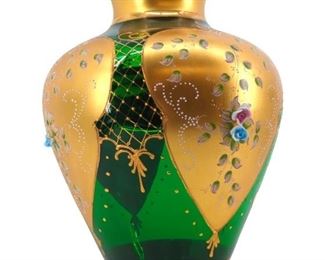 Large Vintage Bohemian Emerald Green Glass Vase
