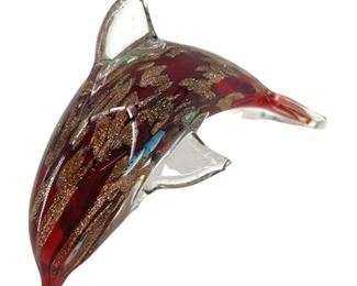 Vintage Millefiori Art Glass Dolphin Paperweight
