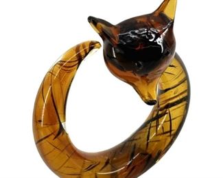 Hand Blown Abstract Amber Glass Fox Paperweight
