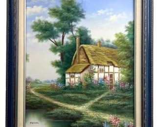 Signed Marten Cottage Oil on Canvas
