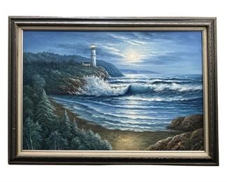 Signed W. Chapman Ocean Landscape Oil on Canvas
